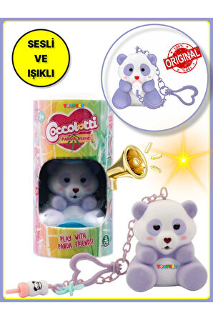 Coccolotti İnteraktif Sesli ve Işıklı Sevimli Pandalar Anahtarlık & Çanta Aksesuarı - Mor Panda