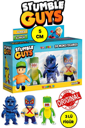 Stumble Guys Seri 1 - 3D Mini 3 lü Figür Seti - 3 ADET Luchador T-Rex Krom Dynamitron - 5 cm
