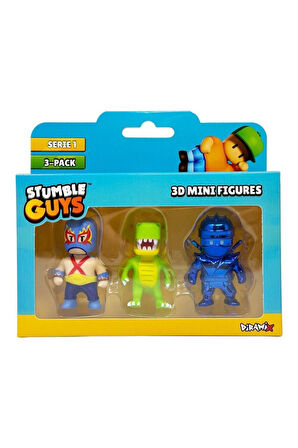 Stumble Guys Seri 1 - 3D Mini 3 lü Figür Seti - 3 ADET Luchador T-Rex Krom Dynamitron - 5 cm