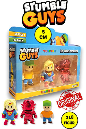 Stumble Guys Seri 1 - 3D Mini 3 lü Figür Seti - 3 ADET Mr Stumble Super Gal Dynamitron - 5 cm