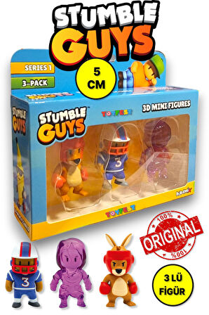 Stumble Guys Seri 1 - 3D Mini 3 lü Figür Seti - 3 ADET Boxing Roo Quarterback Amethyst Nyx - 5 cm