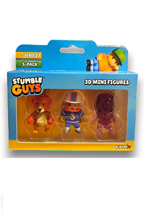 Stumble Guys Seri 1 - 3D Mini 3 lü Figür Seti - 3 ADET Boxing Roo Quarterback Amethyst Nyx - 5 cm