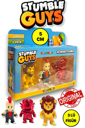 Stumble Guys Seri 1 - 3D Mini 3 lü Figür Seti - 3 ADET Leonidas Punk Dude Ruby Cupid - 5 cm