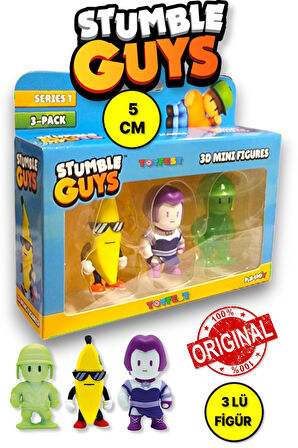 Stumble Guys Seri 1 - 3D Mini 3 lü Figür Seti - 3 ADET Banana Guy Lilith Army Man Glows - 5 cm