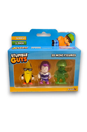 Stumble Guys Seri 1 - 3D Mini 3 lü Figür Seti - 3 ADET Banana Guy Lilith Army Man Glows - 5 cm
