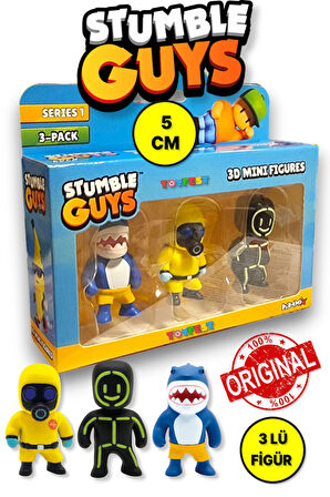 Stumble Guys Seri 1 - 3D Mini 3 lü Figür Seti - 3 ADET Megalodon Hazmat NBC Glowman - 5 cm