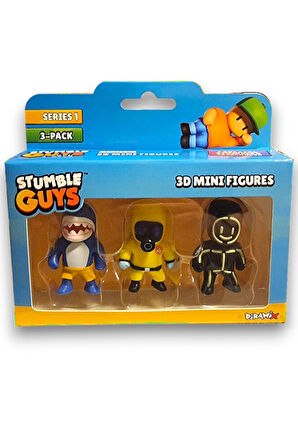Stumble Guys Seri 1 - 3D Mini 3 lü Figür Seti - 3 ADET Megalodon Hazmat NBC Glowman - 5 cm