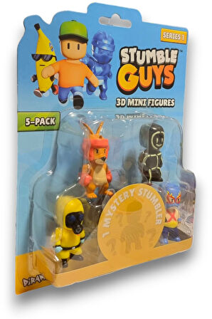 Stumble Guys Seri 1 - 3D Mini 1 i Sürpriz olan 5 li Figür Set - Hazmat Luchador Boxing Roo Glowman