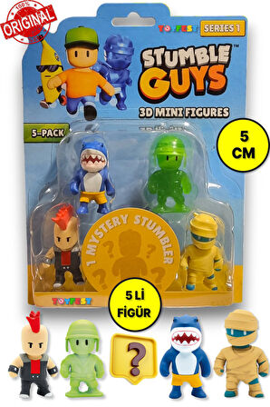 Stumble Guys Seri 1 - 3D Mini 1 i Sürpriz olan 5 li Figür Seti - Megalodon Punk Army Man Hatshepsut