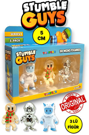 Stumble Guys Seri 1 - 3D Mini 3 lü Figür Seti - 3 ADET Frost Yeti Gingerbread Hatchling - 5 cm