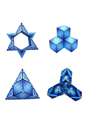 3 Boyutlu Stress Giderici Manyetik Geometrik Mozaikli Mıknatıslı Sihirli Akıl Zeka Rübik Küp - Mavi