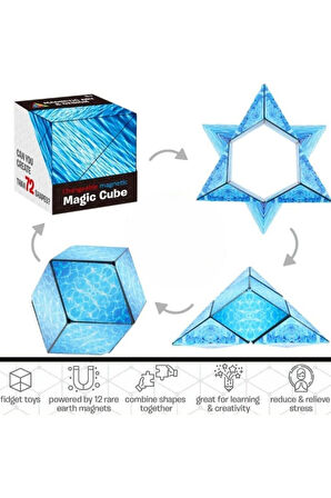 3 Boyutlu Stress Giderici Manyetik Geometrik Mozaikli Mıknatıslı Sihirli Akıl Zeka Rübik Küp - Mavi