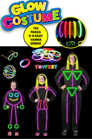 Bileklikli Küpeli Yüzüklü Stickerlı Lüks Glow Kostüm Parti Seti - 152 Parça