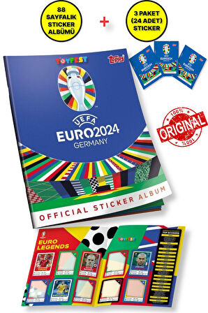 ALMANYA EURO 2024 Avrupa Şampiyonası Match Attax - Resmi Futbolcu Sticker Dergisi + 24 Adet Sticker