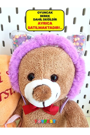 Rengarenk Boncuklu Kedi Kulaklı Peluş Parti Tacı - Lila - Oyuncak Bebek Dahil Değildir