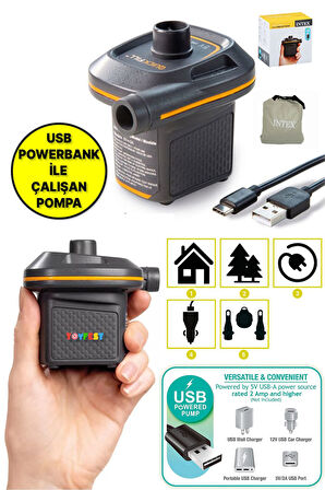 Usb Girişli Çoklu Enerji Çıkışlı Ev Kamp Portatif Mini Yatak Havuz Şişirme Pompası
