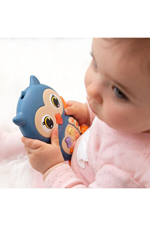 Hayvan Sesleri Çıkaran Işıklı Müzikli Baykuş Modelli İnteraktif Bebek Eğitici Tuşlu Oyuncak - Mavi