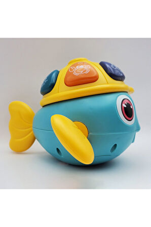 Deniz Canlıları Sesi Çıkaran Işıklı Müzikli Balık Şekil İnteraktif Bebek Eğitici Tuşlu Oyuncak Mavi