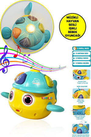 Deniz Canlıları Sesi Çıkaran Işıklı Müzikli Balık Şekil İnteraktif Bebek Eğitici Tuşlu Oyuncak Sarı