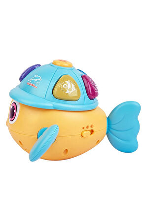 Deniz Canlıları Sesi Çıkaran Işıklı Müzikli Balık Şekil İnteraktif Bebek Eğitici Tuşlu Oyuncak Sarı