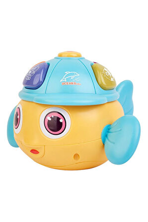 Deniz Canlıları Sesi Çıkaran Işıklı Müzikli Balık Şekil İnteraktif Bebek Eğitici Tuşlu Oyuncak Sarı