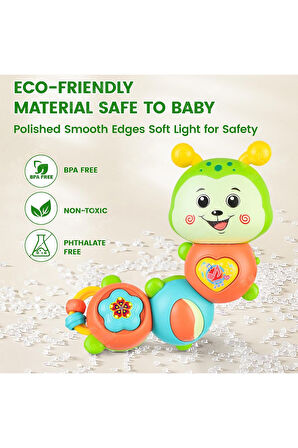 Çıngıraklı Işıklı Ninnili Müzikli Tırtıl Şekilli İnteraktif Bebek Eğitici Tuşlu Oyuncak - Yeşil