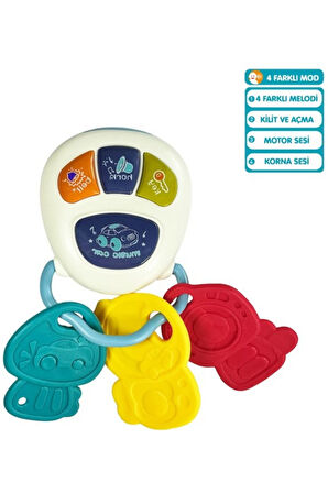 Araba Sesleri Çıkaran Işıklı Ninnili Müzikli Anahtarlık İnteraktif Bebek Eğitici Tuşlu Oyun - Beyaz