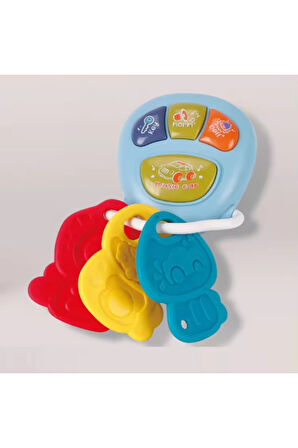 Araba Sesleri Çıkaran Işıklı Ninnili Müzikli Anahtarlık İnteraktif Bebek Eğitici Tuşlu Oyun - Mavi