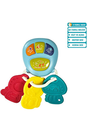 Araba Sesleri Çıkaran Işıklı Ninnili Müzikli Anahtarlık İnteraktif Bebek Eğitici Tuşlu Oyun - Mavi