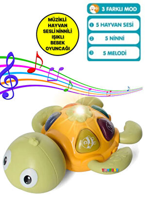 Deniz Canlıları Sesi Çıkaran Işıklı Müzikli Kaplumbağa İnteraktif Bebek Eğitici Tuşlu Oyuncak Yeşil