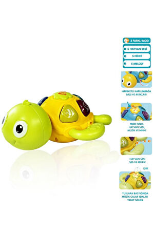 Deniz Canlıları Sesi Çıkaran Işıklı Müzikli Kaplumbağa İnteraktif Bebek Eğitici Tuşlu Oyuncak Yeşil