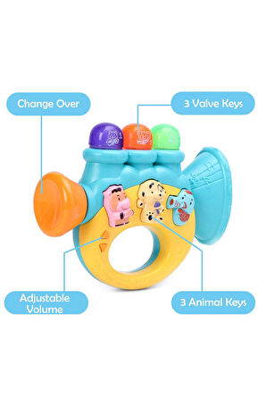 Hayvan Sesleri Çıkaran Işıklı Notalı Ninnili Müzikli Trompet İnteraktif Bebek Eğitici Tuşlu Oyuncak