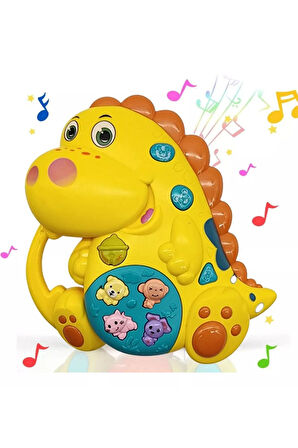 Hayvan Sesleri Çıkaran Tuşlu Işıklı Notalı Ninnili Müzikli Dinazor İnteraktif Bebek Eğitici - Sarı