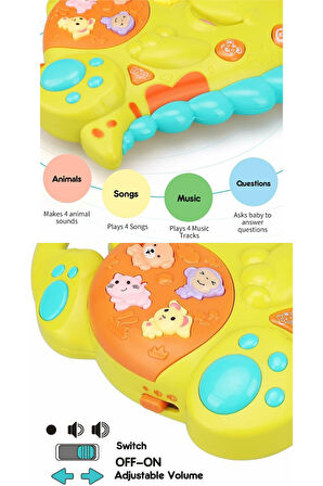 Hayvan Sesleri Çıkaran Tuşlu Işıklı Notalı Ninnili Müzikli Dinazor İnteraktif Bebek Eğitici - Yeşil