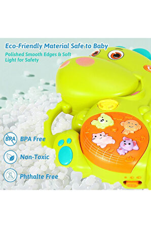 Hayvan Sesleri Çıkaran Tuşlu Işıklı Notalı Ninnili Müzikli Dinazor İnteraktif Bebek Eğitici - Yeşil