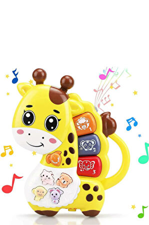 Hayvan Sesleri Çıkaran Tuşlu Işıklı Notalı Ninnili Müzikli Zürafa İnteraktif Bebek Eğitici - Sarı