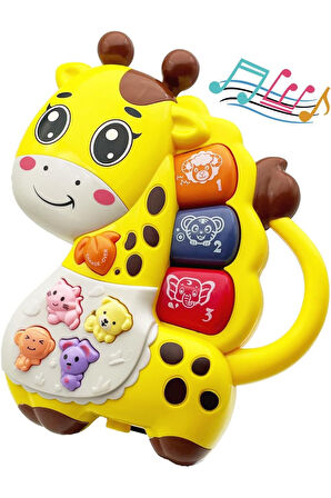Hayvan Sesleri Çıkaran Tuşlu Işıklı Notalı Ninnili Müzikli Zürafa İnteraktif Bebek Eğitici - Sarı
