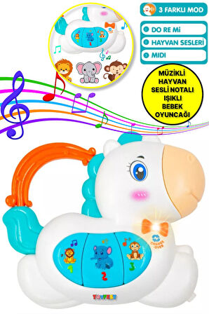 Hayvan Sesleri Çıkaran Tuşlu Işıklı Notalı Ninnili Müzikli AT İnteraktif Bebek Eğitici - Turuncu