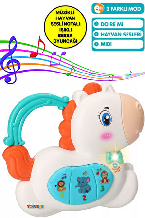 Hayvan Sesleri Çıkaran Tuşlu Işıklı Notalı Ninnili Müzikli AT İnteraktif Bebek Eğitici - Yeşil