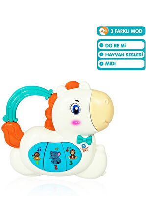 Hayvan Sesleri Çıkaran Tuşlu Işıklı Notalı Ninnili Müzikli AT İnteraktif Bebek Eğitici - Yeşil