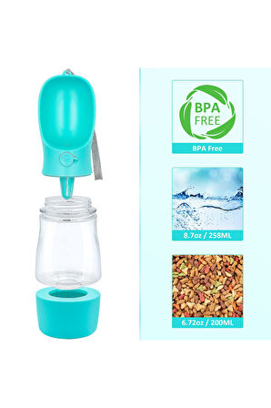 Taşınabilir Mama Hazneli Evcil Hayvan Suluğu Seyahat Kabı Kilitlenebilen Su Sızdırmaz 380ML - Yeşil