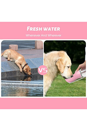 Taşınabilir Mama Hazneli Evcil Hayvan Suluğu Seyahat Kabı Kilitlenebilen Su Sızdırmaz 380ML - Pembe