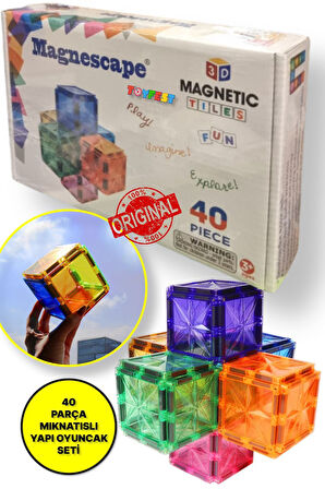 Magnescape Magnetic Tiles Mıknatıslı 3D Yapı Oyuncağı Seti- 40 Parça