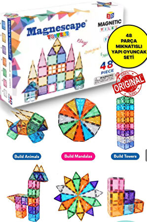 Magnescape Magnetic Tiles Mıknatıslı 3D Yapı Oyuncağı Seti - 48 Parça