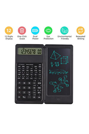 Silinebilir LCD Yazı Tabletli, Kalemli Katlanabilir Bilimsel Hesap Makinesi