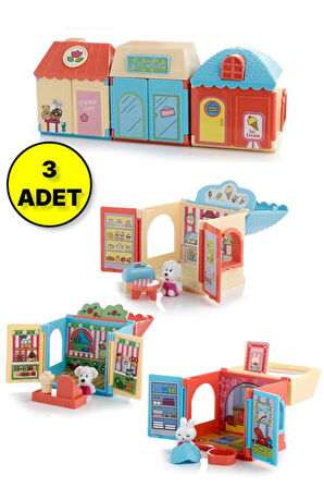 3 lü 8 CM Mini Hayvan Evleri - Çiçekçi Dükkanı - Dondurma Dükkanı - Spa Salonu - 3 ADET