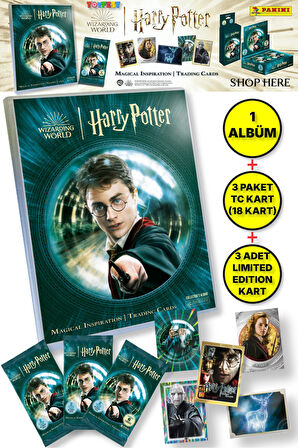Panini Mega Başlangıç Harry Potter Albümü + 3 Trading Kart Paketi (18 Kart) + 3 Limited Edition Kart