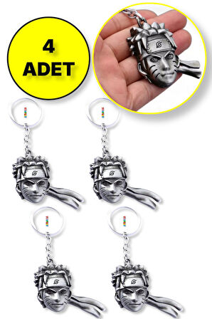 Naruto 3D Büst Figür Metal Anahtarlık - Gümüş Renk - 4 ADET