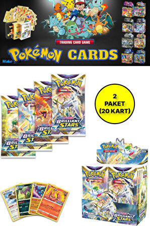 Pokemon Oyun Kartı TCG Sword&Shield Brilliant Stars Booster Pack - 2 Paket (20 KART)