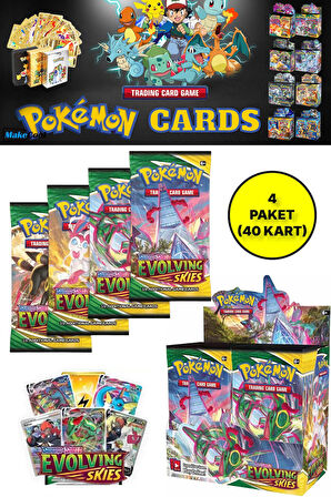 Pokemon Oyun Kartı TCG Sword&Shield Evolving Skies Booster Pack - 4 Paket (40 KART)